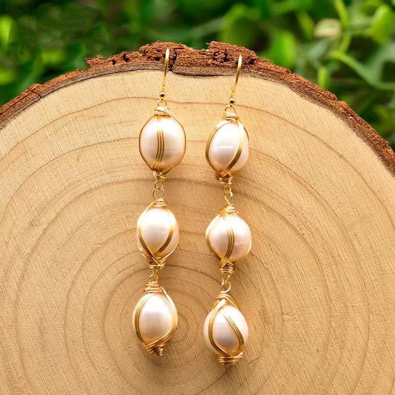 Boucles d'oreilles en perles baroques d'eau douce véritables du marché nocturne (édition limitée)