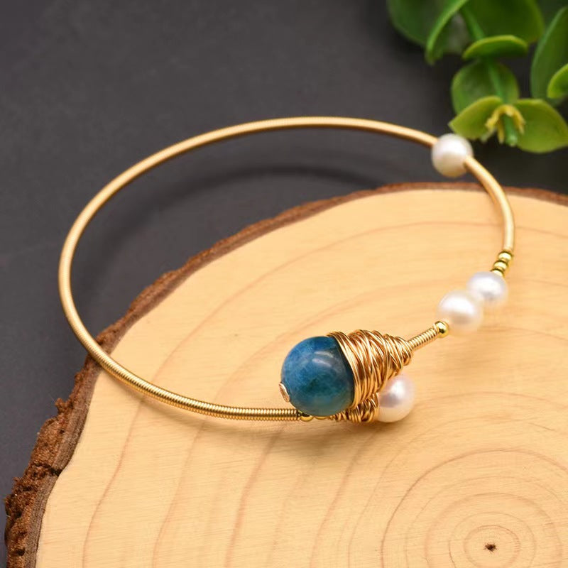Bracelet en perles d'eau douce véritables et aigue-marines (édition limitée)