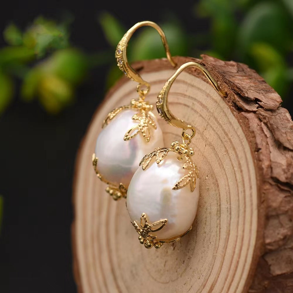 Boucles d'oreilles Borough en perles d'eau douce baroques véritables