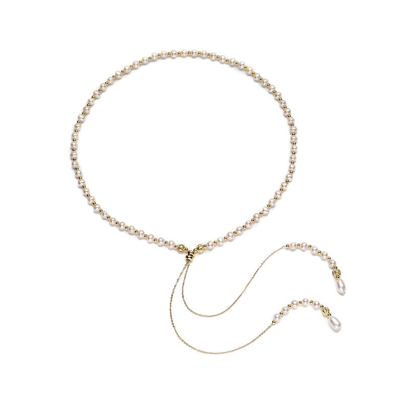 Adjustable Lariat Freshwater Pearl Necklace-Dual Tassel Drop Design