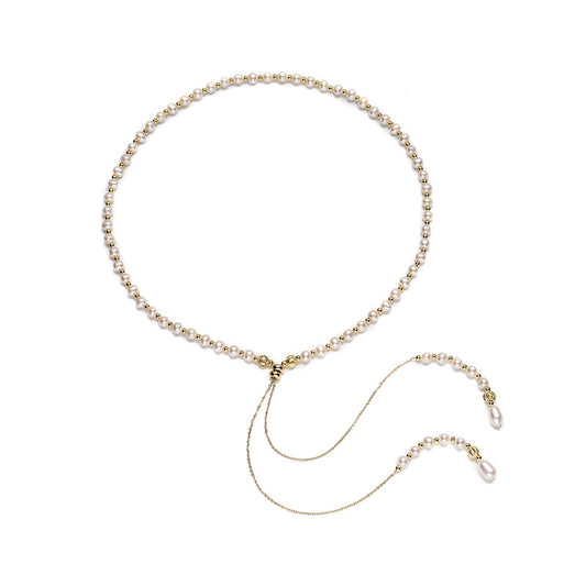 Adjustable Lariat Freshwater Pearl Necklace-Dual Tassel Drop Design