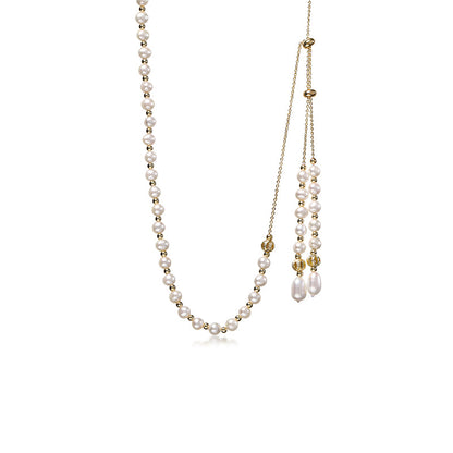 Adjustable Lariat Freshwater Pearl Necklace-Dual Tassel Drop Design