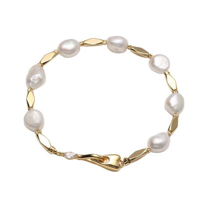 Baroque Freshwater Pearl & Rhombus Alloy Bracelet