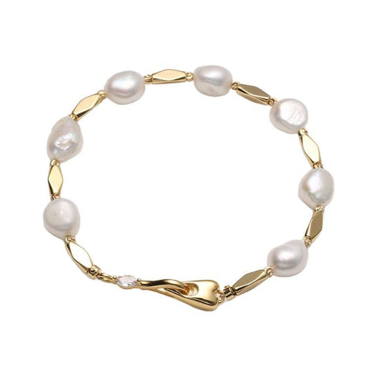 Baroque Freshwater Pearl & Rhombus Alloy Bracelet