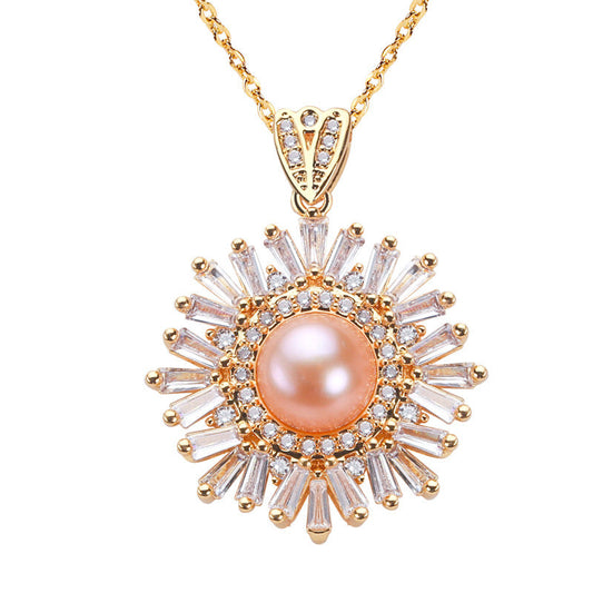 Brass Plated with 18K Gold Genuine Edison Pearl Chrysanthemum Necklace