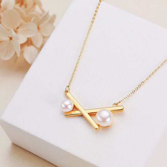 Brass Plated with 18K Gold Genuine Freshwater Pearl Balance Necklace