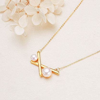 Brass Plated with 18K Gold Genuine Freshwater Pearl Balance Necklace