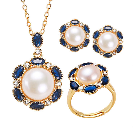 Brass Plated with 18K Gold Genuine Freshwater Pearl Jessie Set