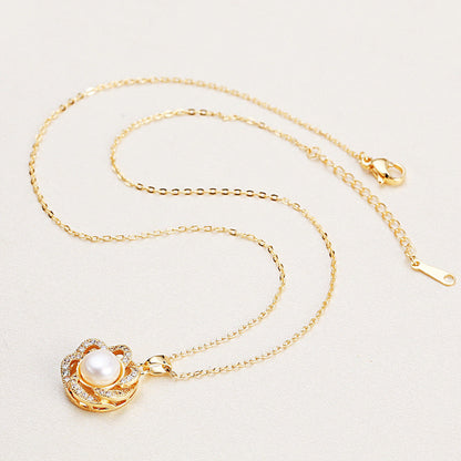 Brass Plated with 18K Gold Genuine Freshwater Pearl Rose Dew Set - Close-up Detail - Elegant Pearl Jewelry by Kikyo Pearl London