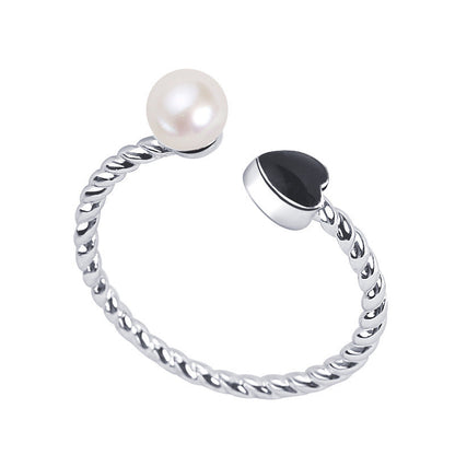 Brass Plated with White Gold Genuine Freshwater Pearl Heart Ring