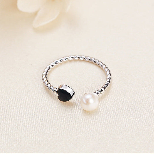 Brass Plated with White Gold Genuine Freshwater Pearl Heart Ring