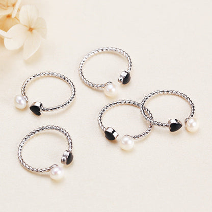 Brass Plated with White Gold Genuine Freshwater Pearl Heart Ring