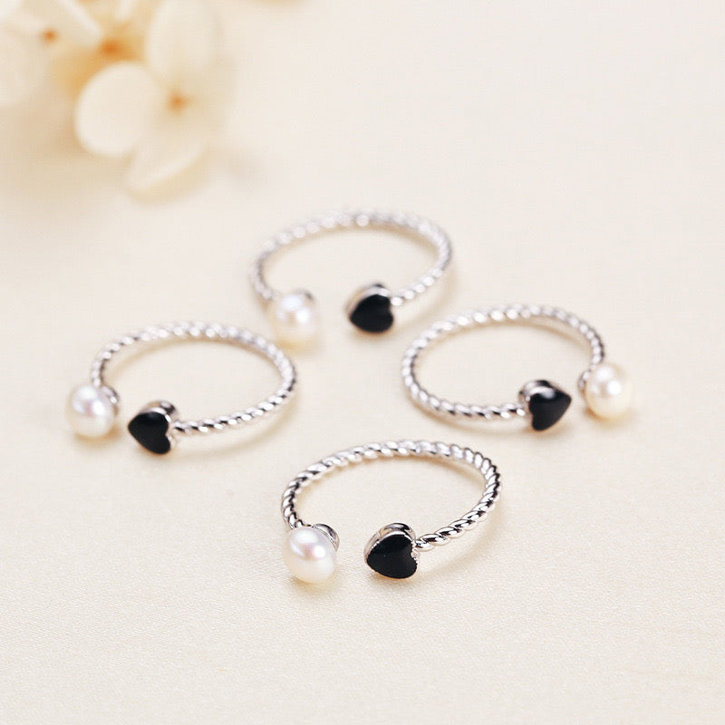 Brass Plated with White Gold Genuine Freshwater Pearl Heart Ring