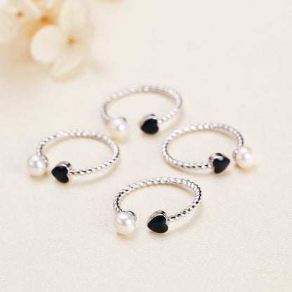 Brass Plated with White Gold Genuine Freshwater Pearl Heart Ring