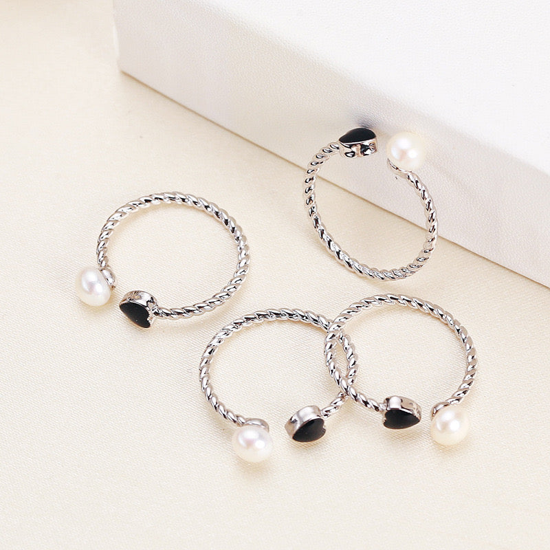 Brass Plated with White Gold Genuine Freshwater Pearl Heart Ring