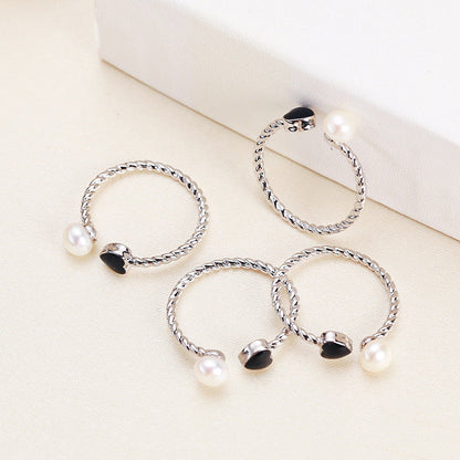 Brass Plated with White Gold Genuine Freshwater Pearl Heart Ring
