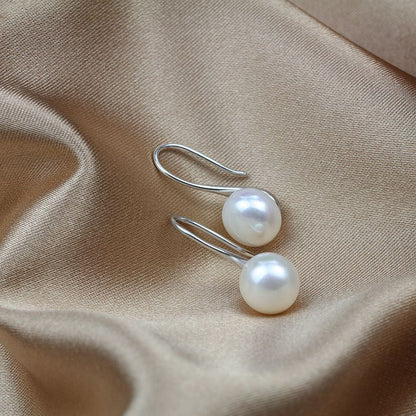 Brass Plated with White Gold Genuine Freshwater Pearl Virginal Earrings