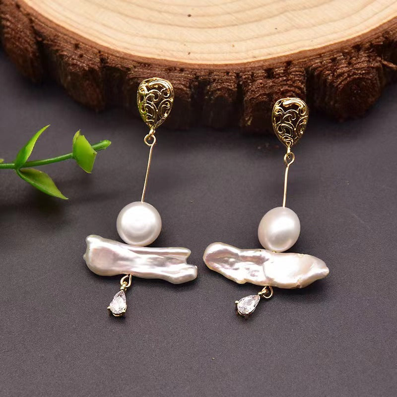 Boucles d'oreilles en perles baroques d'eau douce véritables du marché nocturne (édition limitée)