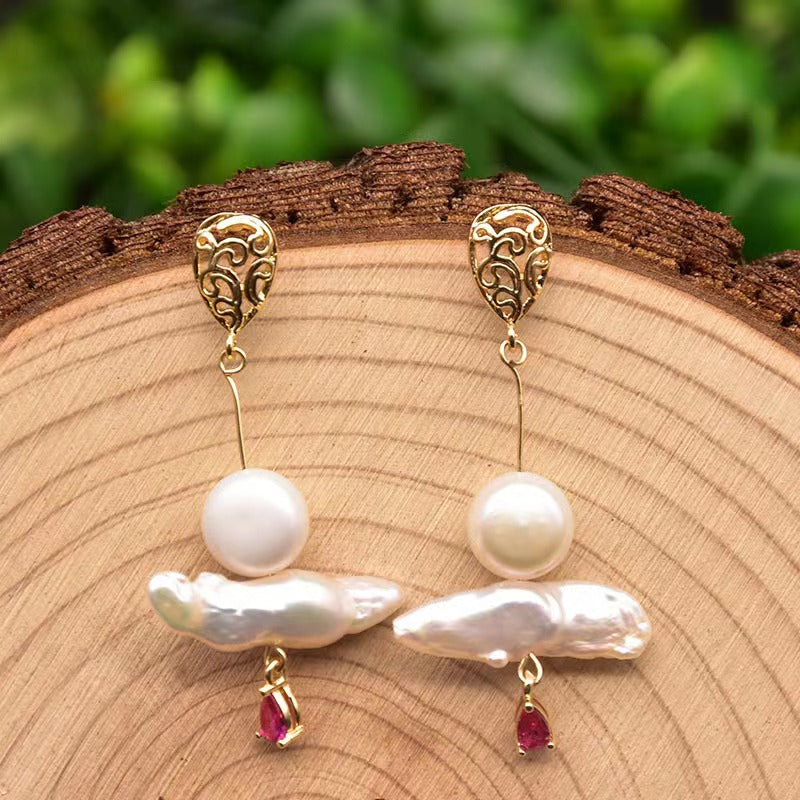 Boucles d'oreilles en perles baroques d'eau douce véritables du marché nocturne (édition limitée)
