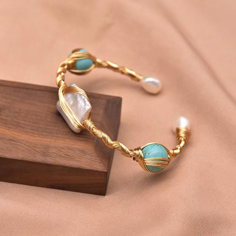 Bracelet en véritable perle d'eau douce baroque turquoise (édition limitée)