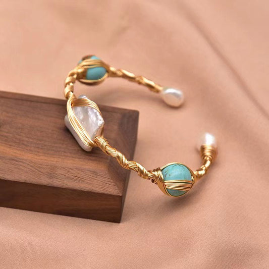 Bracelet en véritable perle d'eau douce baroque turquoise (édition limitée)