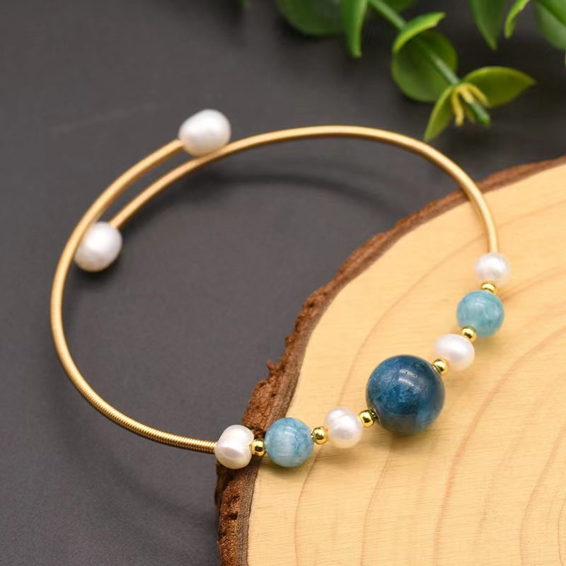 Bracelet en perles d'eau douce véritables et aigue-marines (édition limitée)