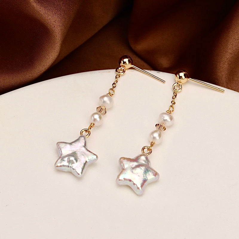 Pendientes de estrella de cristal con perla de agua dulce genuina