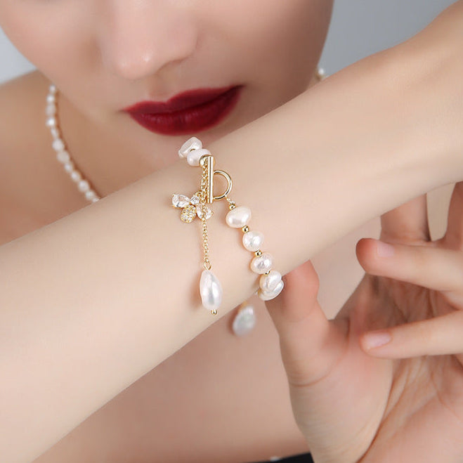 Freshwater Baroque Pearl Happy Bee Bracelet model2