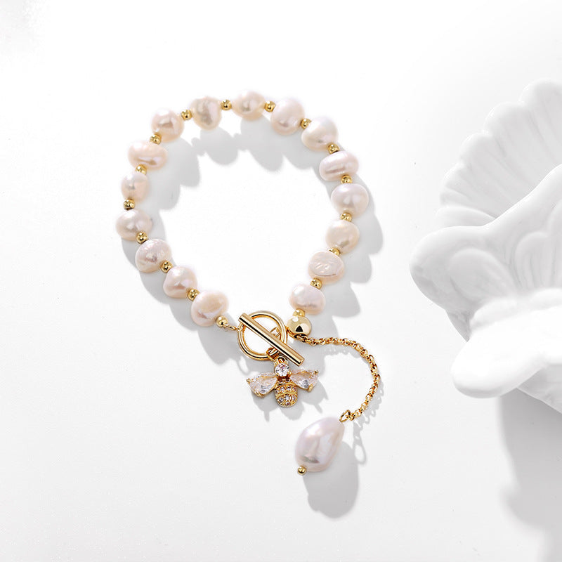 Freshwater Baroque Pearl Happy Bee Bracelet look