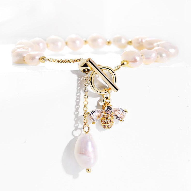 Freshwater Baroque Pearl Happy Bee Bracelet detail