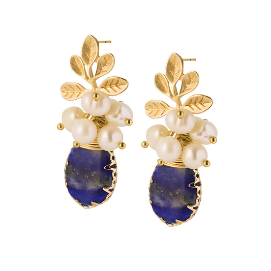 Genuine Freshwater Baroque Pearl & Lapis Lazuli Earrings (Limited Edition)