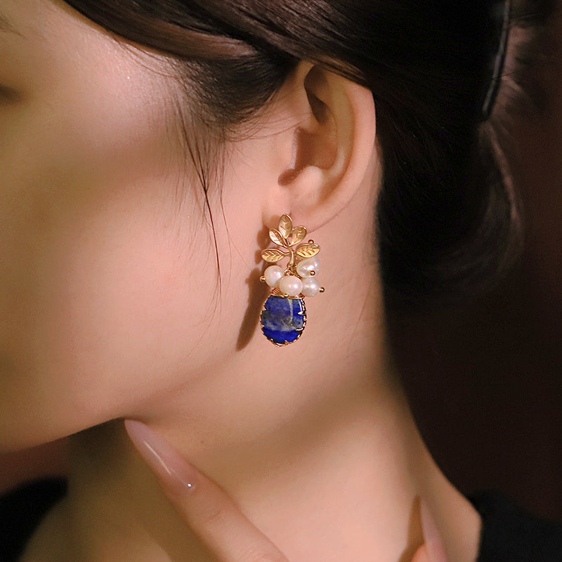 Genuine Freshwater Baroque Pearl & Lapis Lazuli Earrings (Limited Edition)