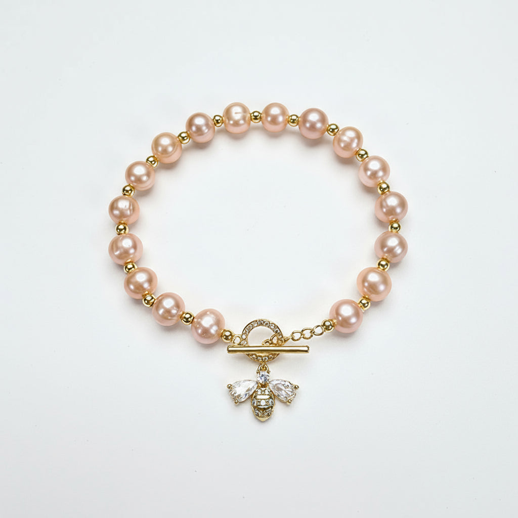 Freshwater Pearl Happy Bee Bracelet front