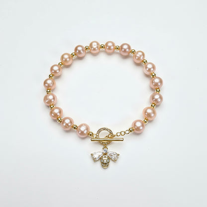 Freshwater Pearl Happy Bee Bracelet front
