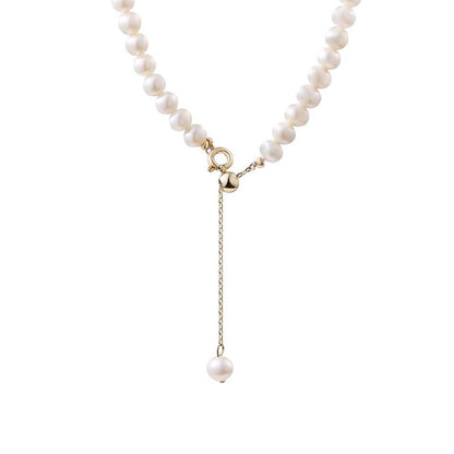 Freshwater Pearls Y-Shaped Brass Tassel Necklace