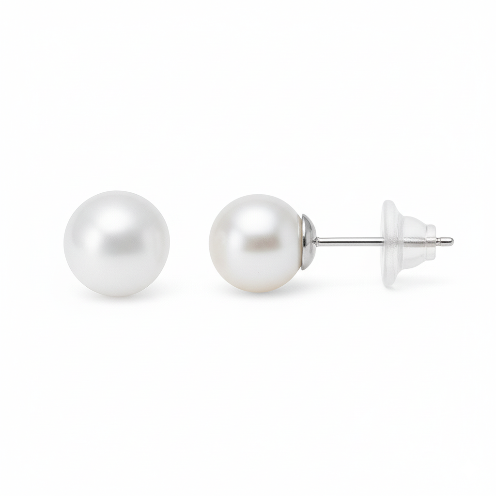 5-10mm White Akoya Round Pearl Stud Earrings