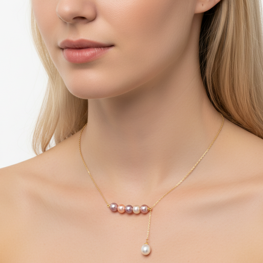 S925 Silver Genuine Freshwater Multi-Colour Pearl Necklace  – Chic Short Collarbone Chain