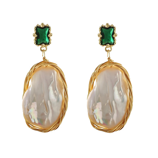 Genuine Freshwater Baroque Pearl Forest Earrings