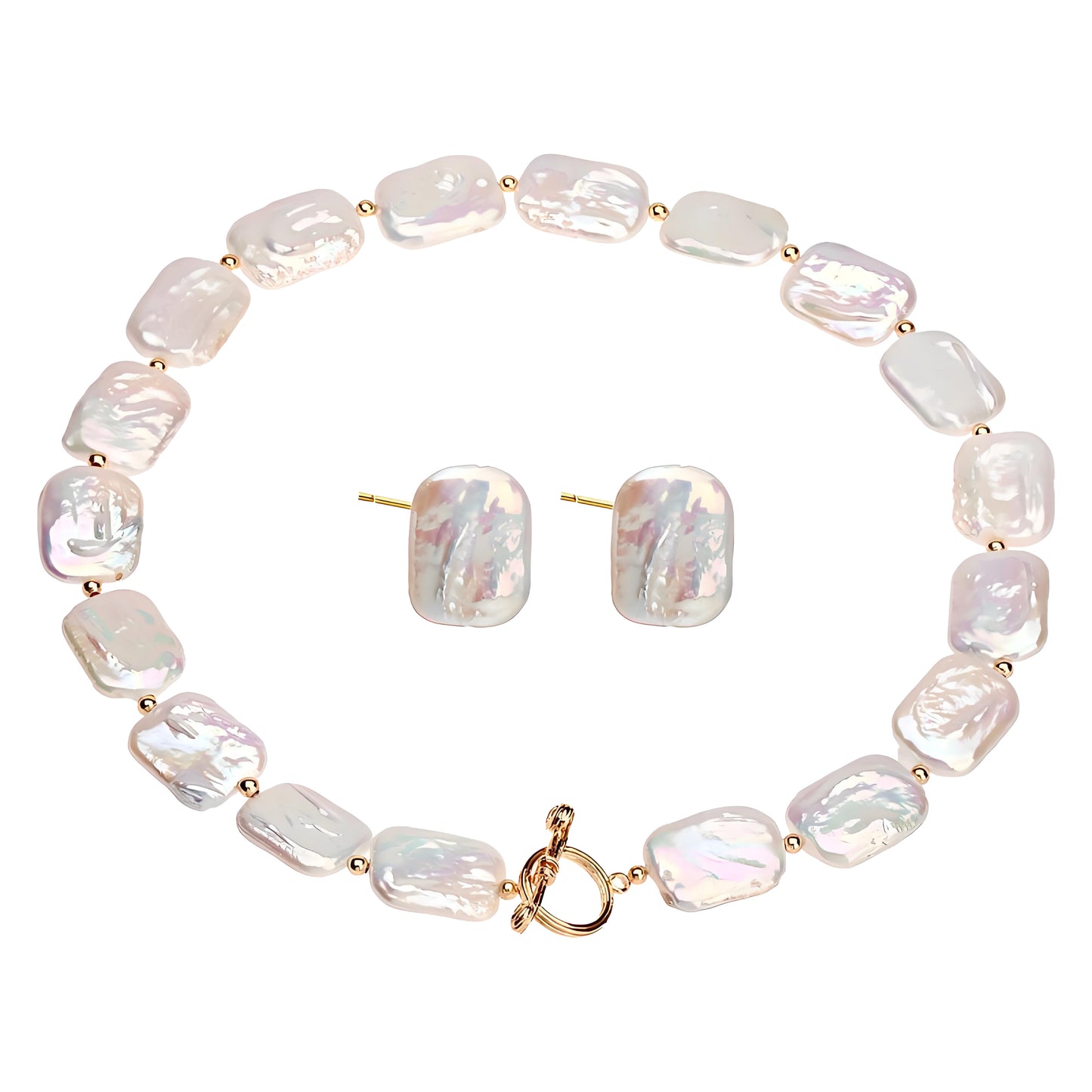 Genuine Freshwater Baroque Pearl Solid 18K Gold Aurora Set