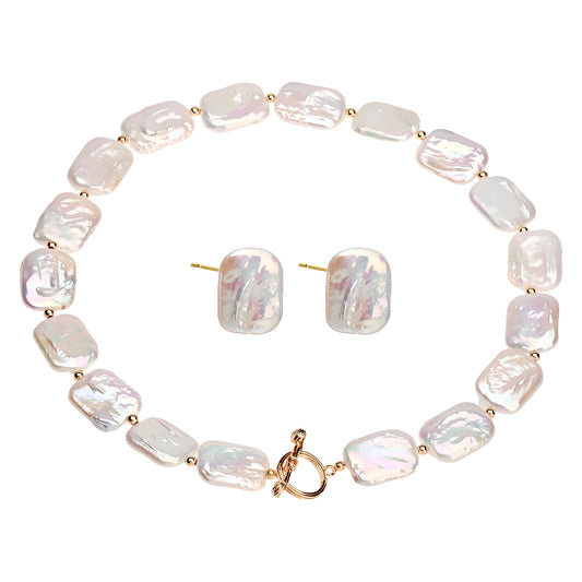 Genuine Freshwater Baroque Pearl Solid 18K Gold Aurora Set