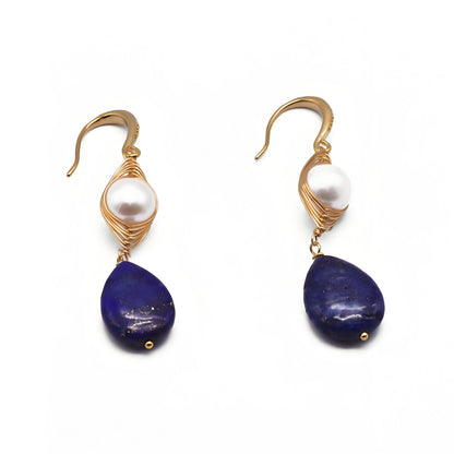 Genuine Freshwater Baroque Pearl & Lapis Lazuli Eye Earrings (Limited Edition)