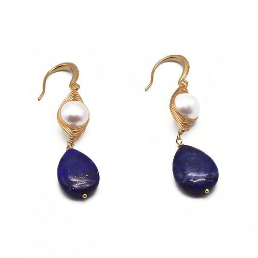 Genuine Freshwater Baroque Pearl & Lapis Lazuli Eye Earrings (Limited Edition)
