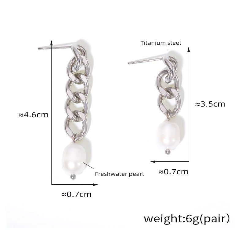 Genuine Freshwater Pearl Titanium Steel Irregular Earrings