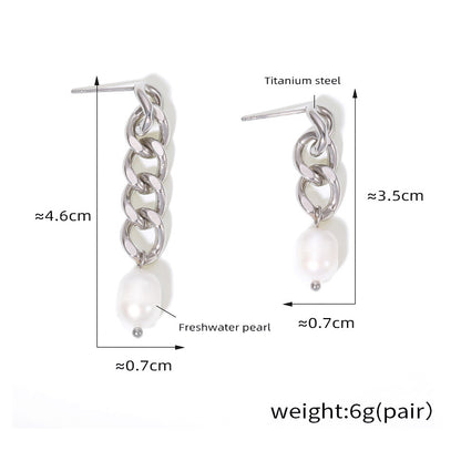 Genuine Freshwater Pearl Titanium Steel Irregular Earrings