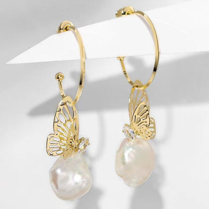 Genuine Baroque Pearl Butterfly Earrings