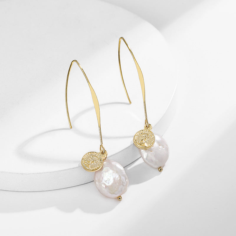 Genuine Baroque Pearl Coin Earrings