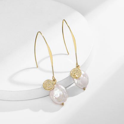 Genuine Baroque Pearl Coin Earrings