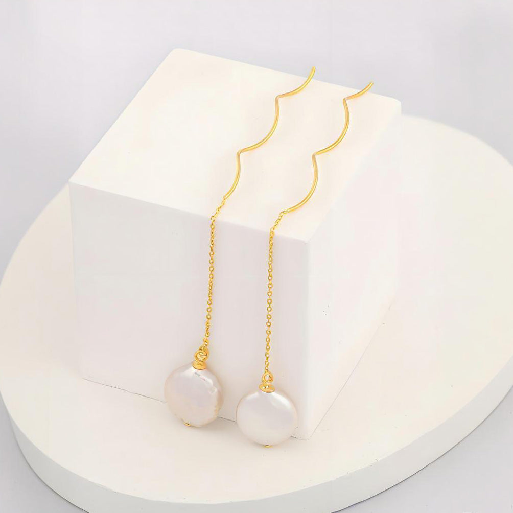 Genuine Baroque Pearl S925 Silver Greek Organ Earrings