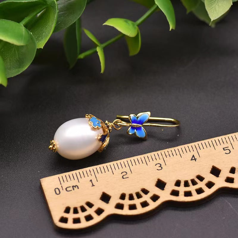 Genuine Freshwater Baroque Pearl Blue Butterfly Earrings (Limited Edition)