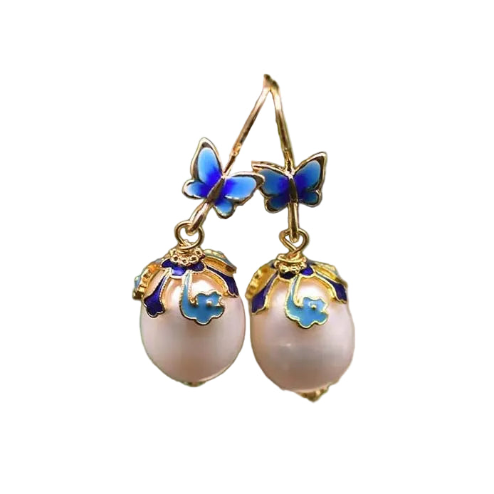 Genuine Freshwater Baroque Pearl Blue Butterfly Earrings (Limited Edition)